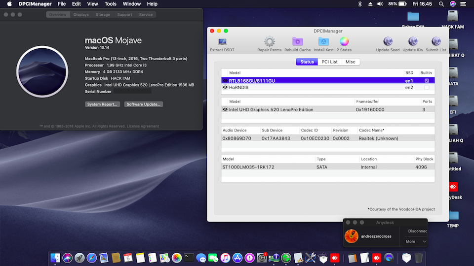 Success Hackintosh Mojave 10.14 Build 18A391 at Lenovo Ideapad 320-14ISK (Non eGPU)